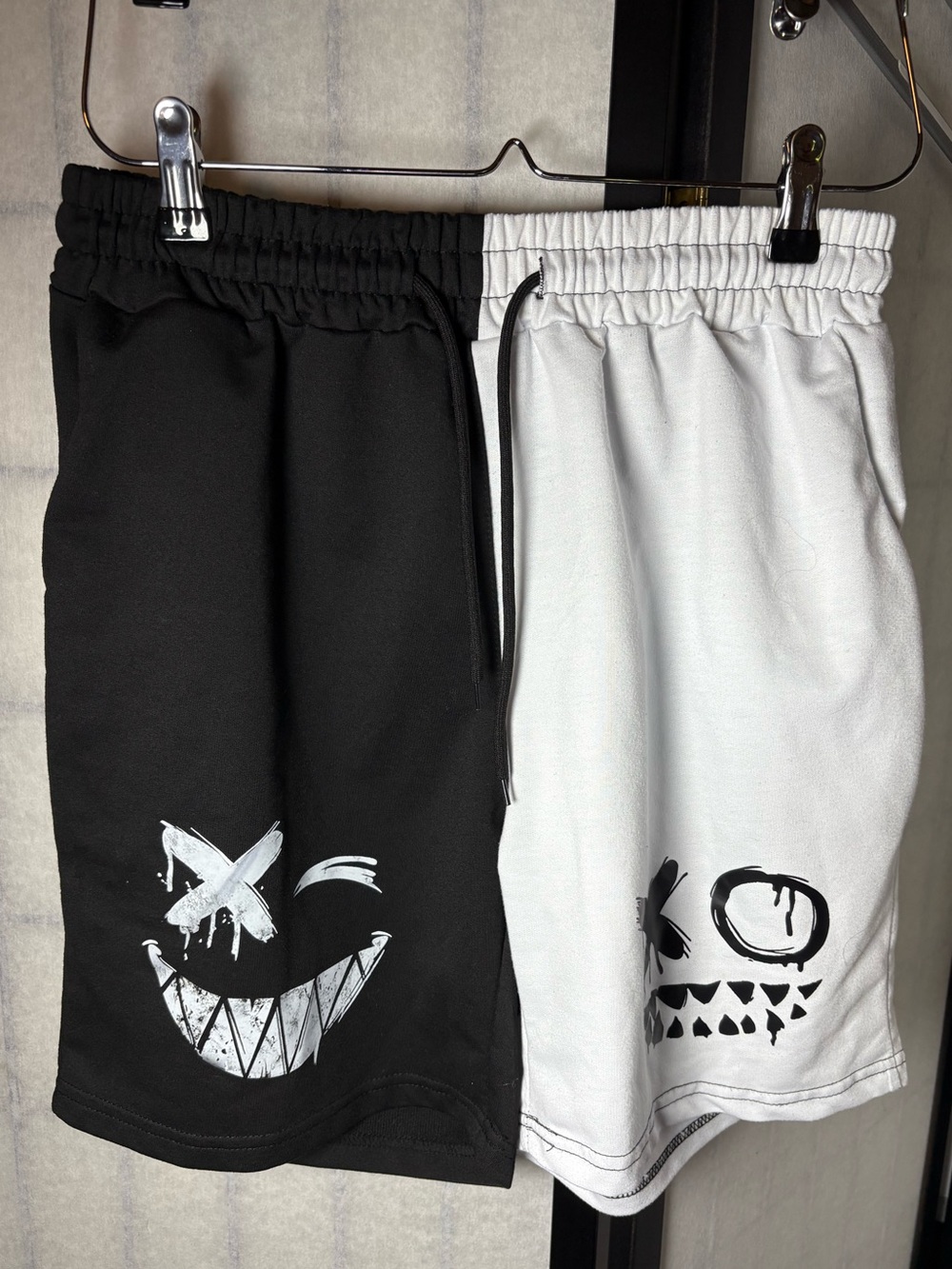 Two-Tone Black & White Graphic Athletic Men's Shorts